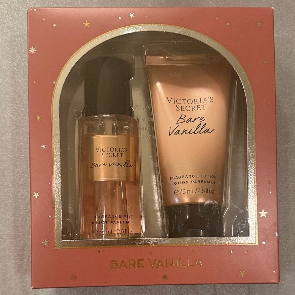Victoria's Secret Bare Vanilla Fragrance Mist and Lotion Set - Pink and Gold